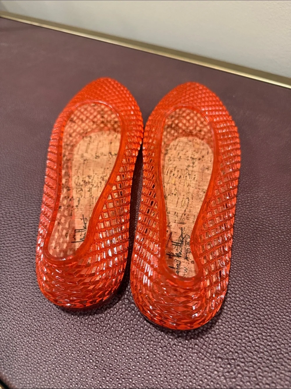 Red woven jelly flats